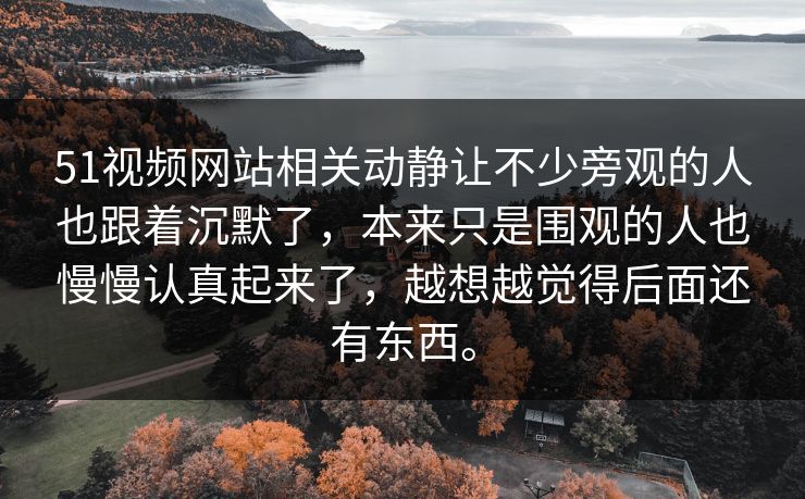 51视频网站相关动静让不少旁观的人也跟着沉默了，本来只是围观的人也慢慢认真起来了，越想越觉得后面还有东西。