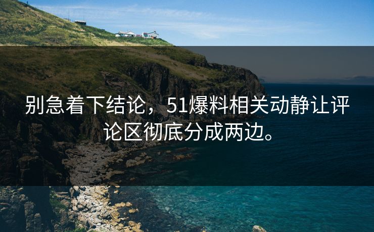 别急着下结论，51爆料相关动静让评论区彻底分成两边。