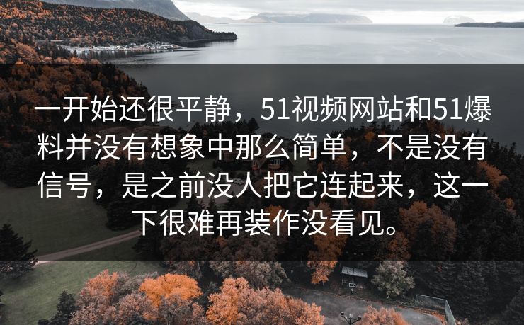 一开始还很平静，51视频网站和51爆料并没有想象中那么简单，不是没有信号，是之前没人把它连起来，这一下很难再装作没看见。
